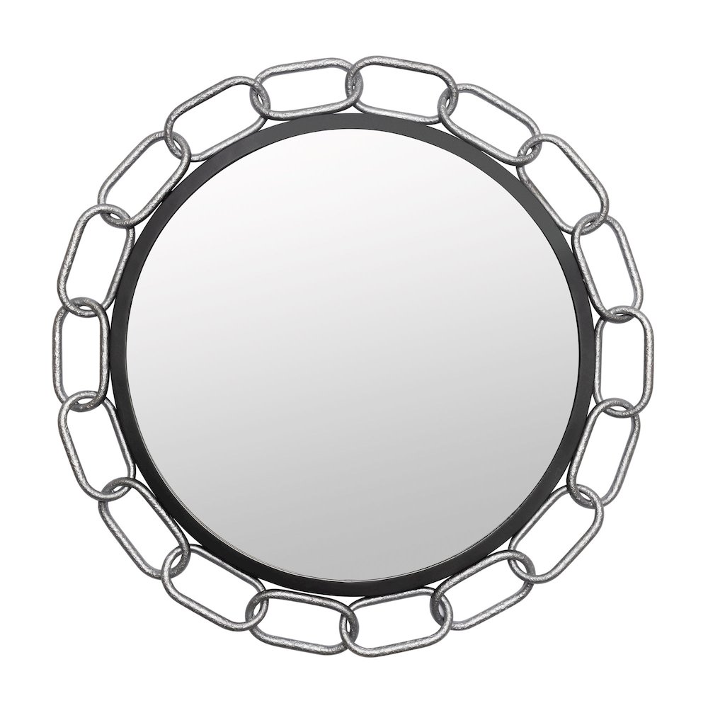 Chains of Love 30-in Round Wall Mirror - Matte Black/Textured Silver. Picture 1
