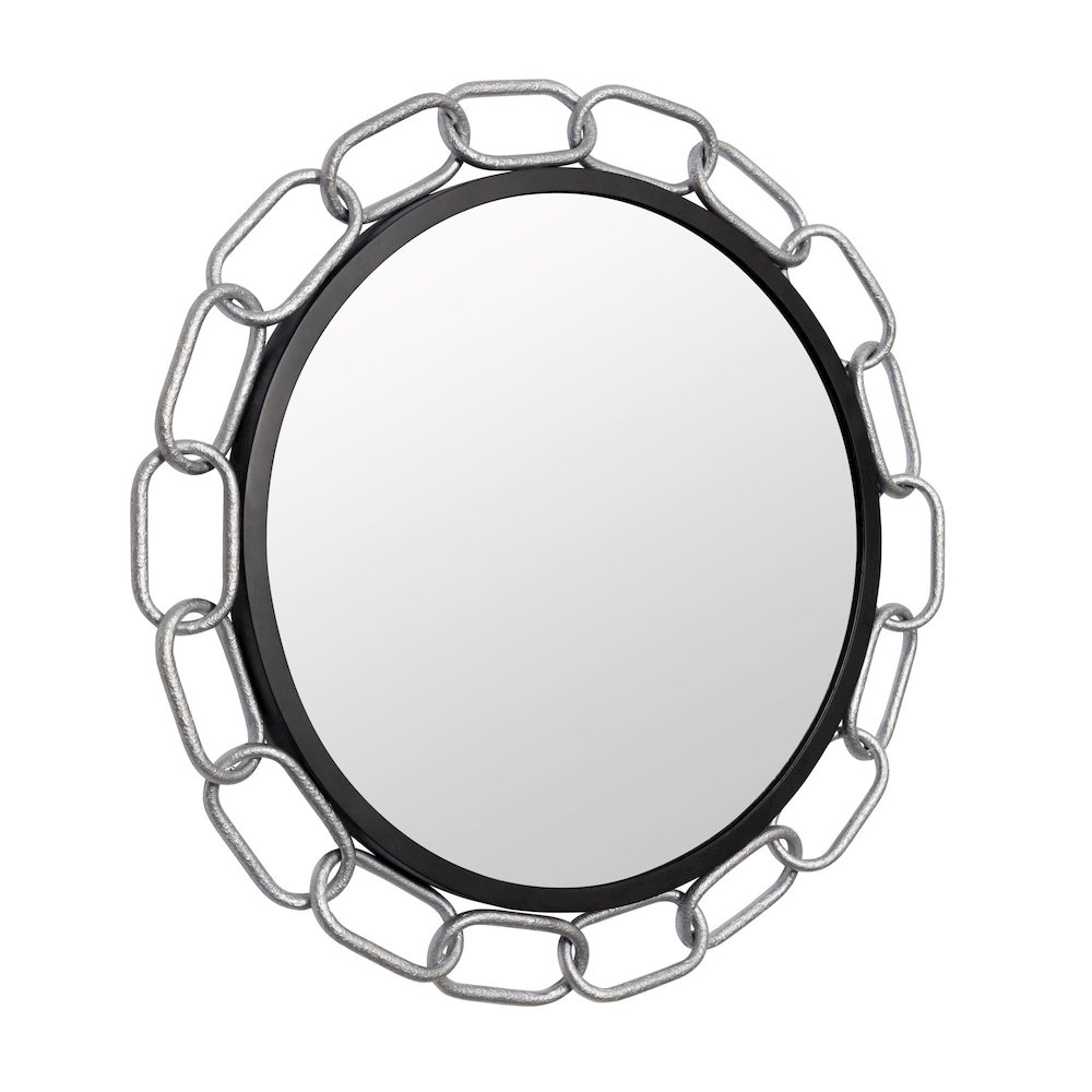 Chains of Love 30-in Round Wall Mirror - Matte Black/Textured Silver. Picture 2