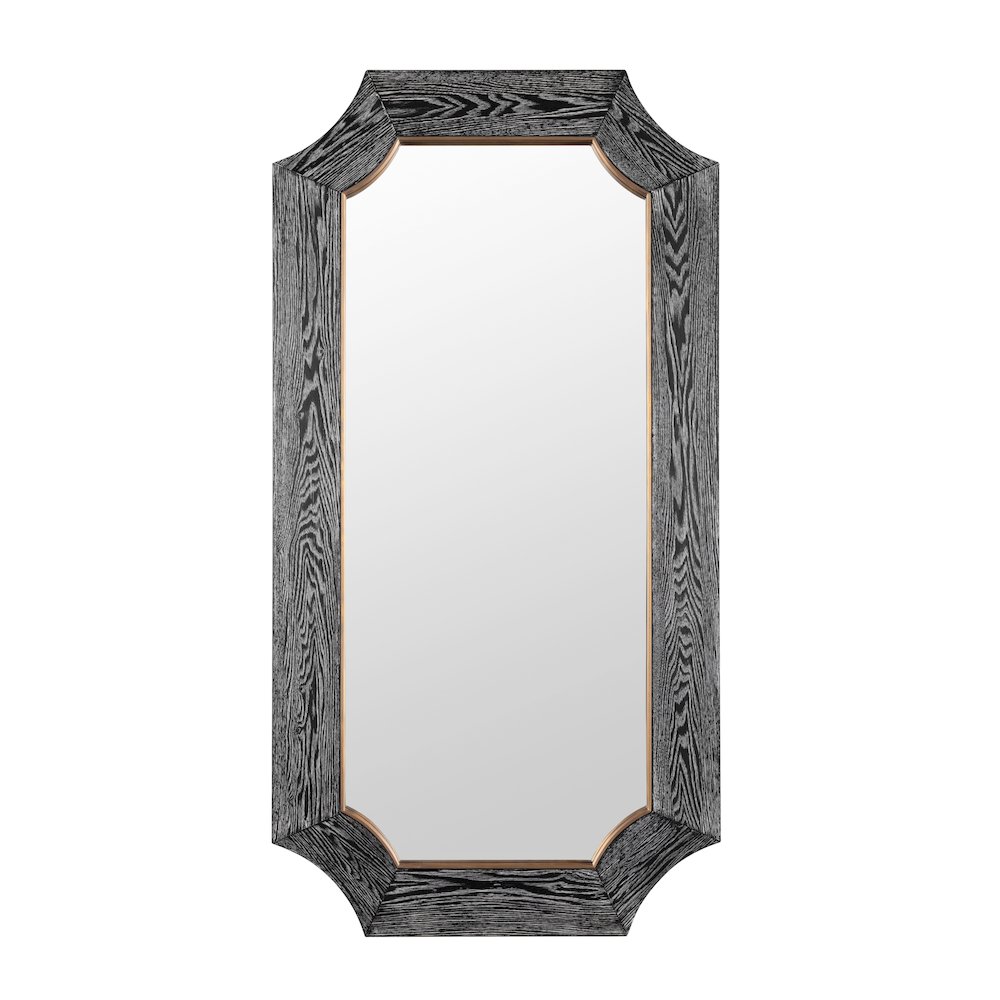 Farra 28x54 Wall Mirror - Cerused Black/Weathered Brass. Picture 1