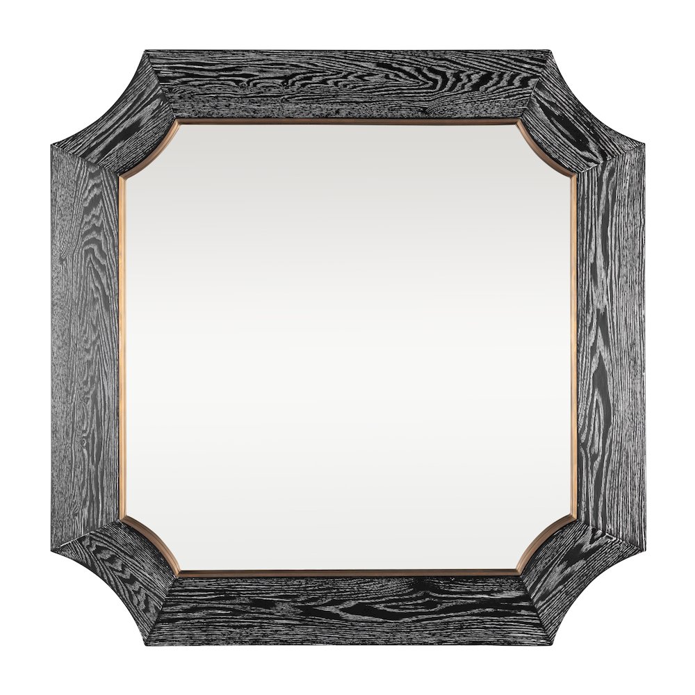 Farra 36x36 Wall Mirror - Cerused Black/Weathered Brass. Picture 1