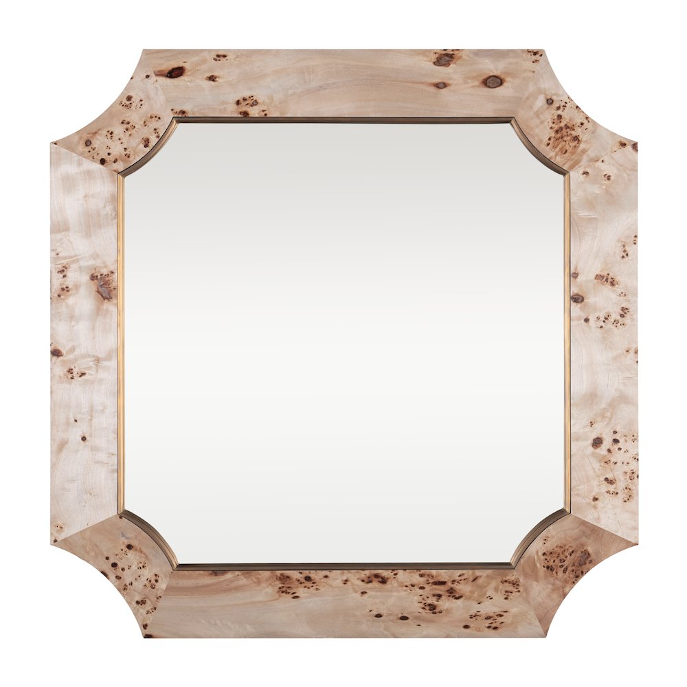 Farra 36x36 Wall Mirror - Poplar Burl/Weathered Brass. Picture 1