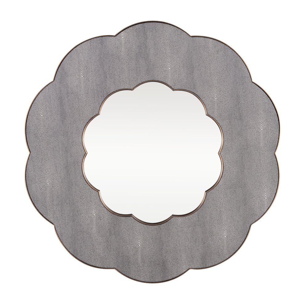 Scallop 36-in Wall Mirror - Gray Shagreen/Weathered Brass. Picture 1
