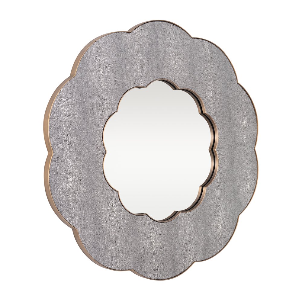 Scallop 36-in Wall Mirror - Gray Shagreen/Weathered Brass. Picture 2