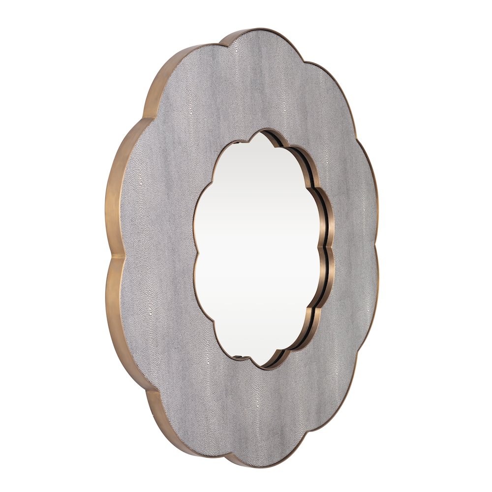 Scallop 36-in Wall Mirror - Gray Shagreen/Weathered Brass. Picture 3