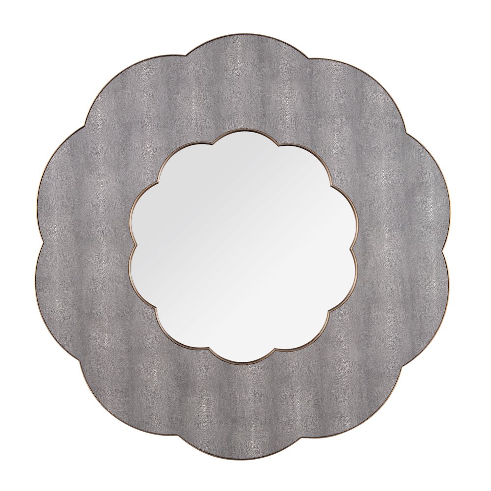 Scallop 54-in Wall Mirror - Gray Shagreen/Weathered Brass. Picture 1