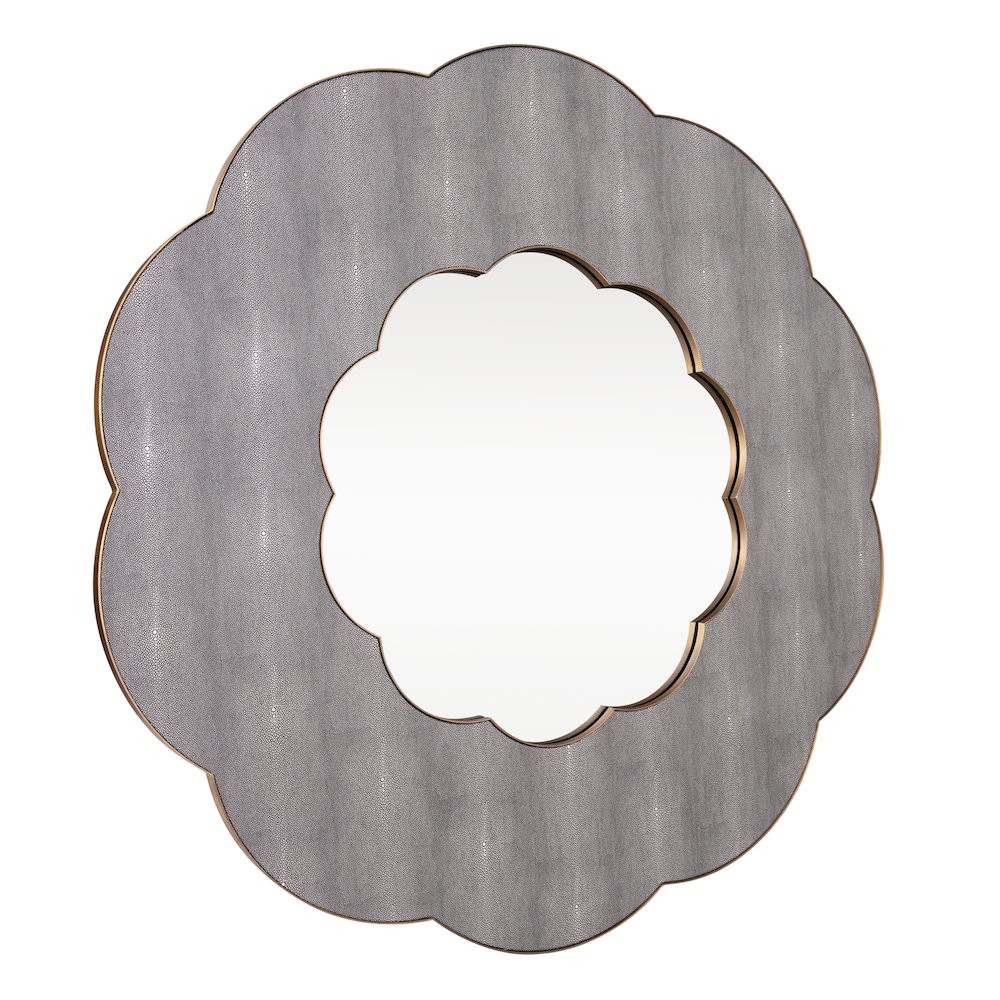 Scallop 54-in Wall Mirror - Gray Shagreen/Weathered Brass. Picture 2