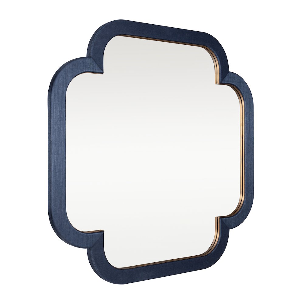 Swiss 36x36 Wall Mirror - Dark Blue Grasscloth/Weathered Brass. Picture 2