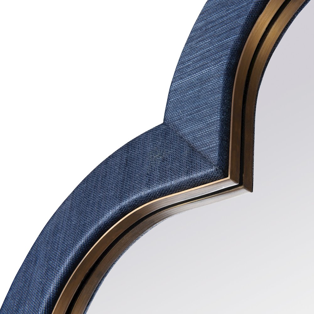 Swiss 36x36 Wall Mirror - Dark Blue Grasscloth/Weathered Brass. Picture 5
