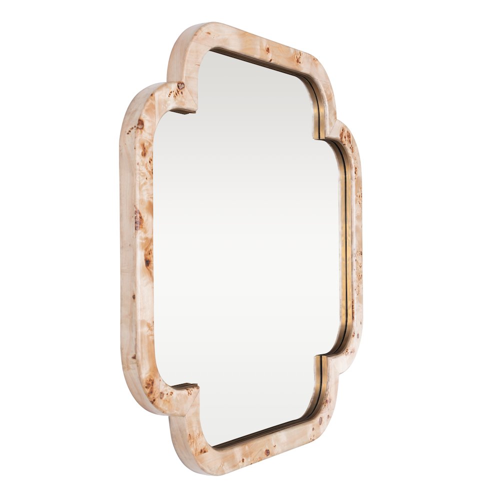 Swiss 36x36 Wall Mirror - Poplar Burl/Weathered Brass. Picture 3