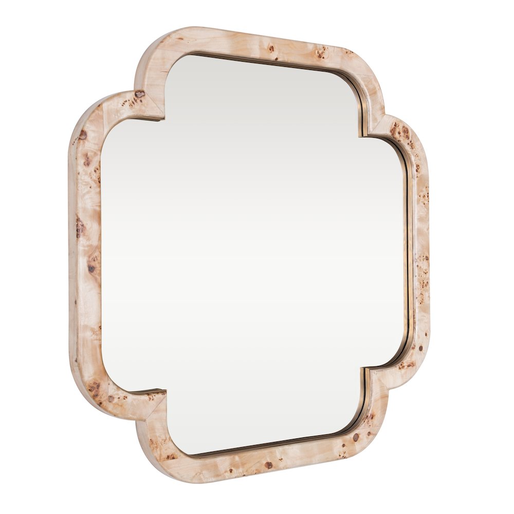 Swiss 50x50 Wall Mirror - Poplar Burl/Weathered Brass. Picture 2