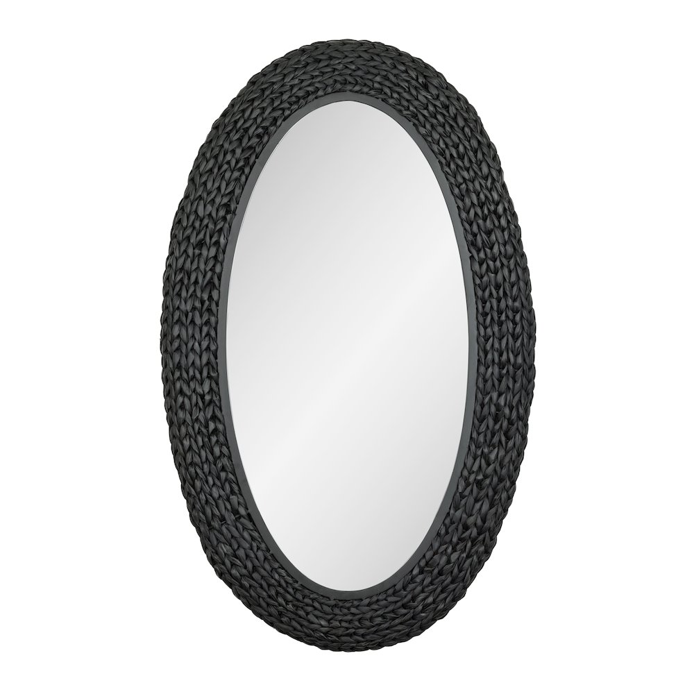 Athena 24x40 Oval Wall Mirror - Matte Black/Black Seagrass. Picture 1
