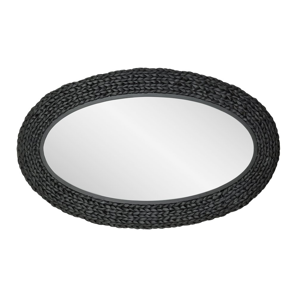 Athena 24x40 Oval Wall Mirror - Matte Black/Black Seagrass. Picture 2