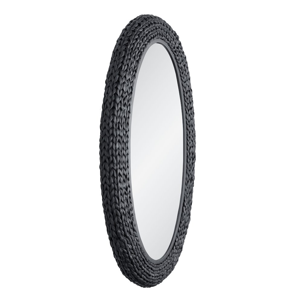 Athena 24x40 Oval Wall Mirror - Matte Black/Black Seagrass. Picture 3