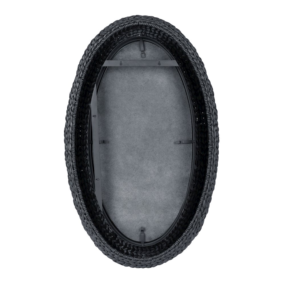 Athena 24x40 Oval Wall Mirror - Matte Black/Black Seagrass. Picture 4