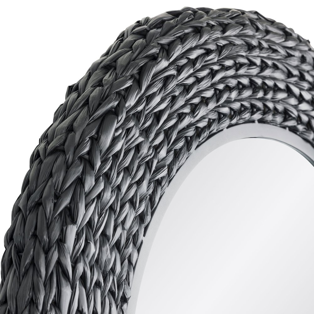 Athena 24x40 Oval Wall Mirror - Matte Black/Black Seagrass. Picture 5