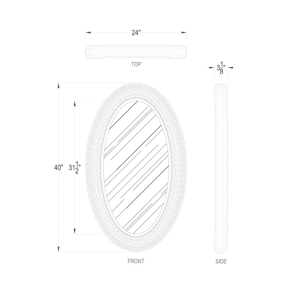 Athena 24x40 Oval Wall Mirror - Matte Black/Black Seagrass. Picture 6