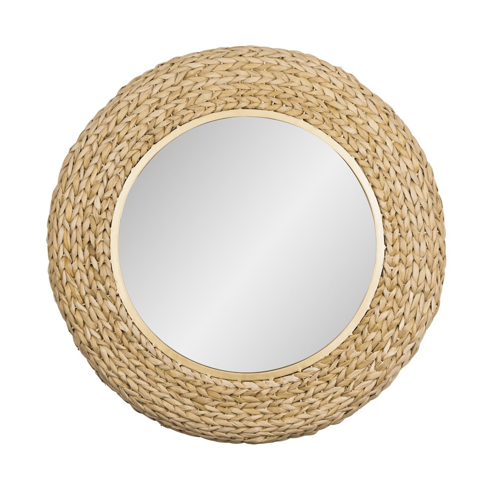 Athena 30-in Round Wall Mirror - French Gold/Natural Seagrass. Picture 1