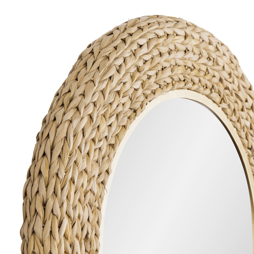 Athena 30-in Round Wall Mirror - French Gold/Natural Seagrass. Picture 4