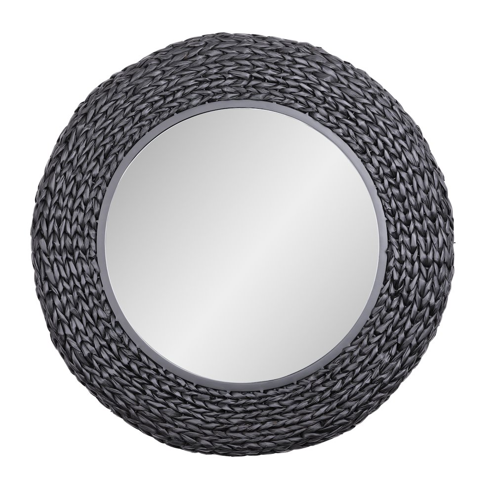 Athena 30-in Round Wall Mirror - Matte Black/Black Seagrass. Picture 1