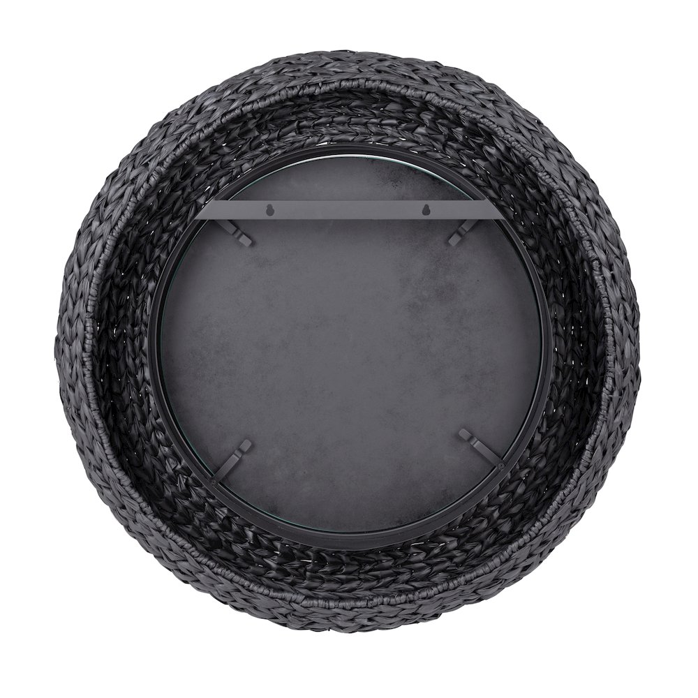 Athena 30-in Round Wall Mirror - Matte Black/Black Seagrass. Picture 3