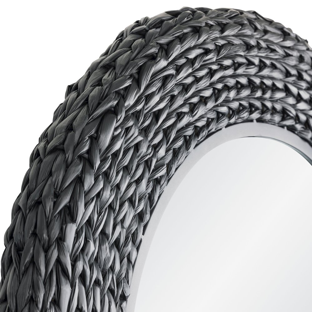 Athena 30-in Round Wall Mirror - Matte Black/Black Seagrass. Picture 4