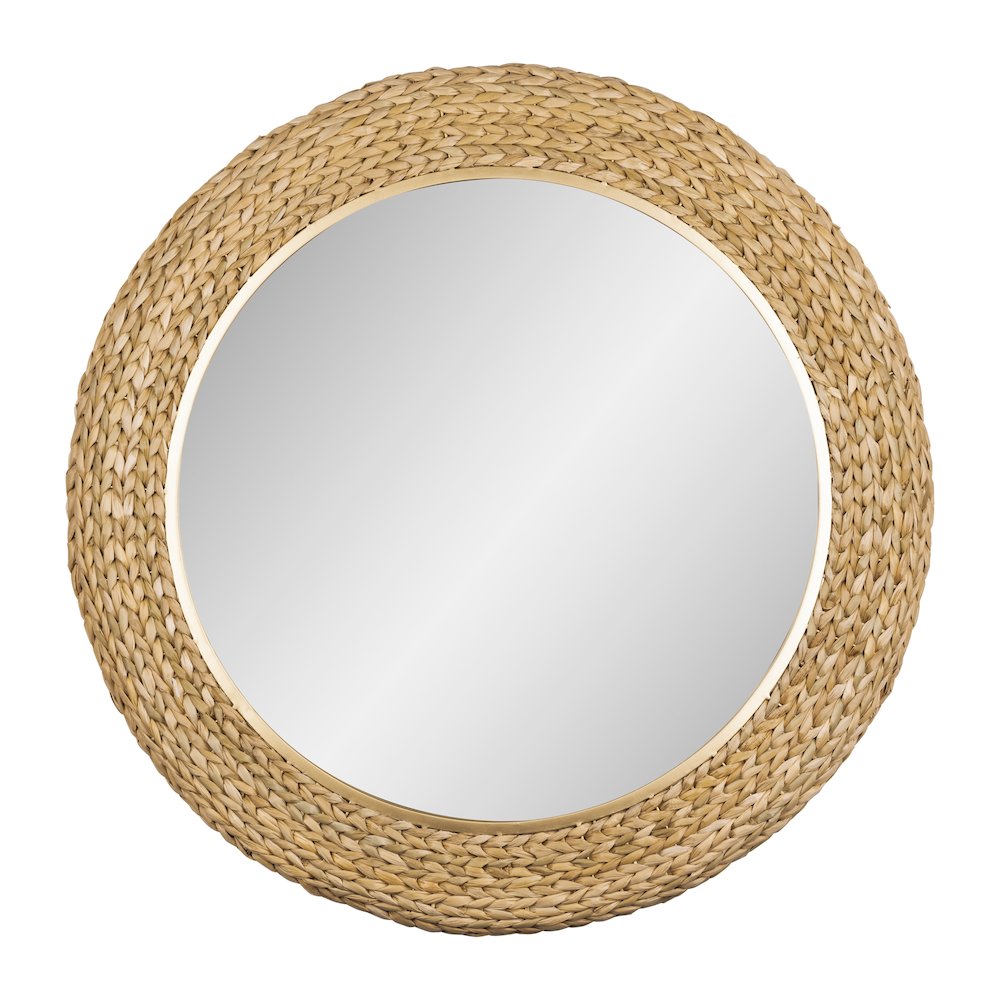 Athena 40-in Round Wall Mirror - French Gold/Natural Seagrass. Picture 1