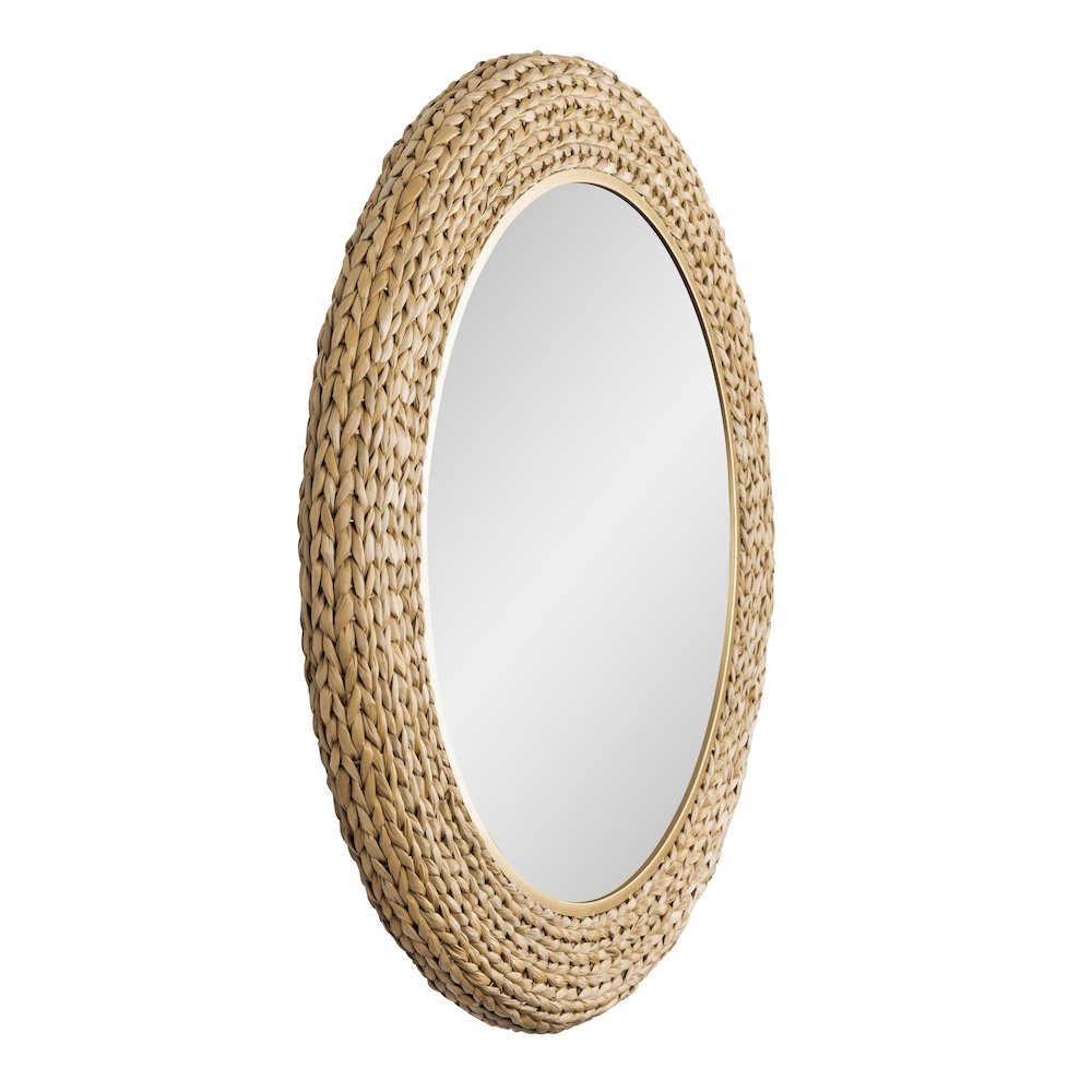 Athena 40-in Round Wall Mirror - French Gold/Natural Seagrass. Picture 2