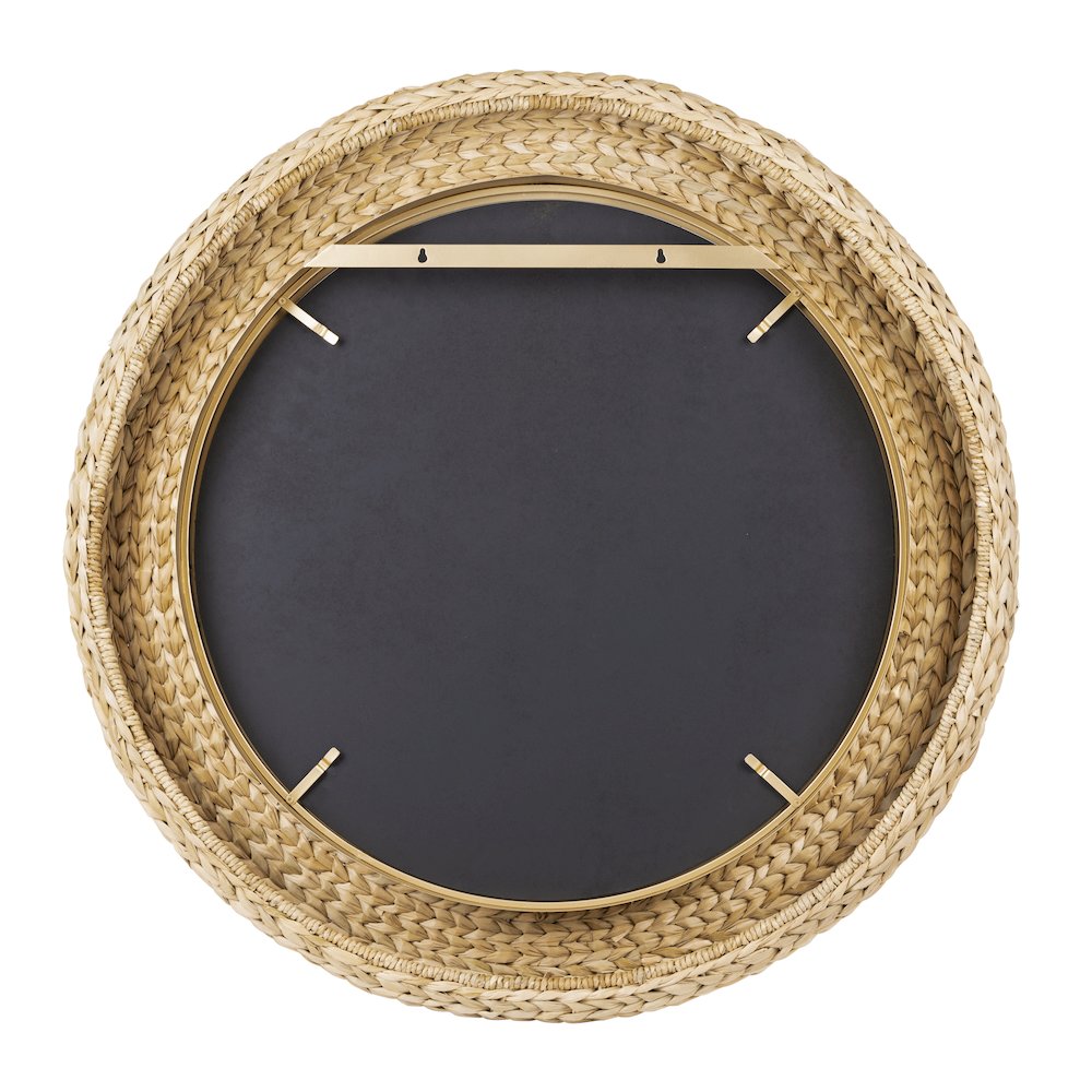 Athena 40-in Round Wall Mirror - French Gold/Natural Seagrass. Picture 3