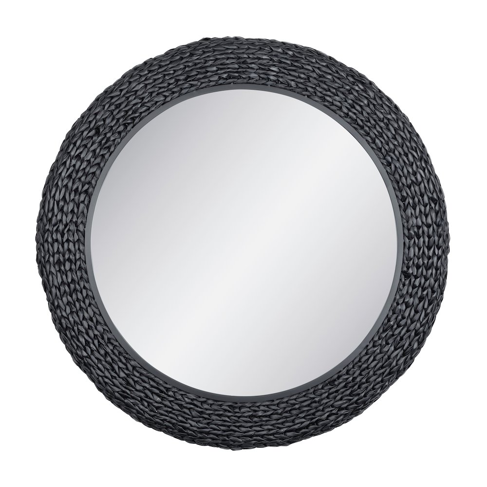 Athena 40-in Round Wall Mirror - Matte Black/Black Seagrass. Picture 1