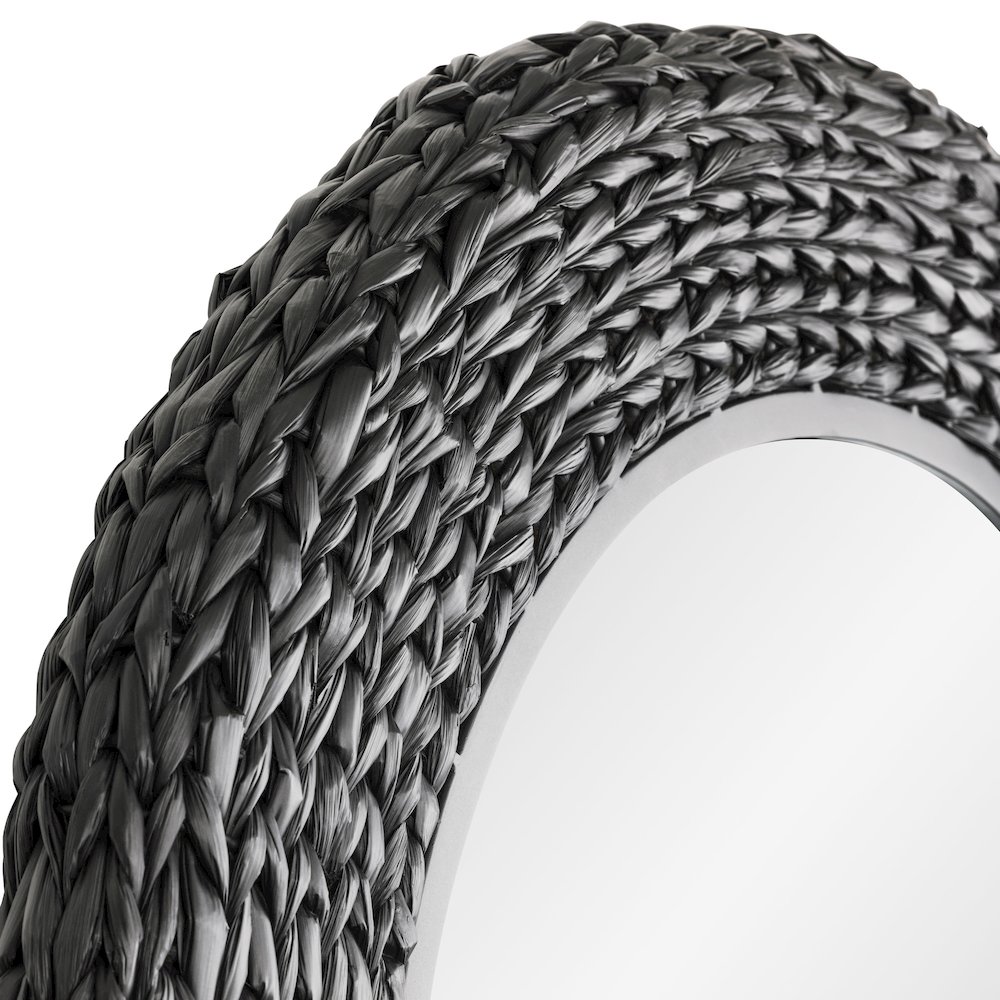 Athena 40-in Round Wall Mirror - Matte Black/Black Seagrass. Picture 4