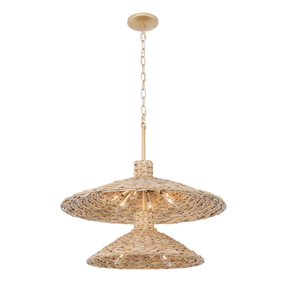 Hilton Head 9-Lt 2-Tier Pendant - French Gold/Natural Seagrass. Picture 3