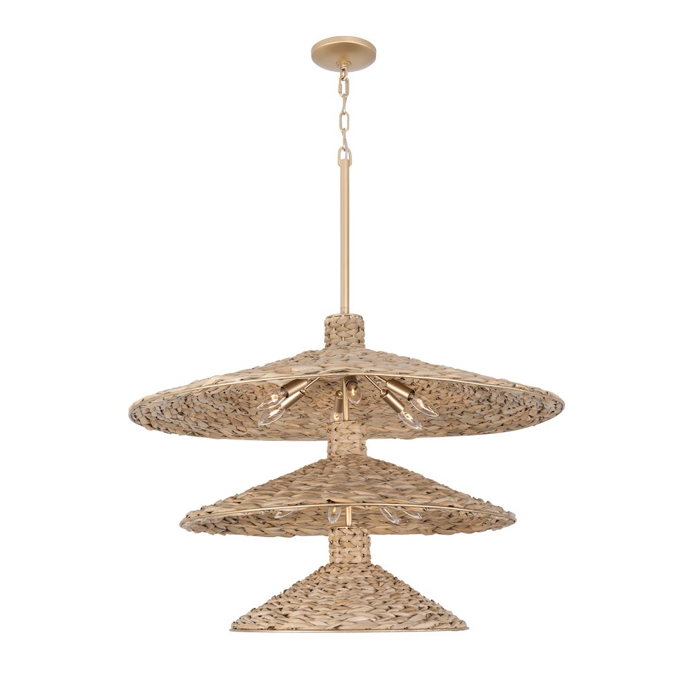 Hilton Head 15-Lt 3-Tier Pendant - French Gold/Natural Seagrass. Picture 3