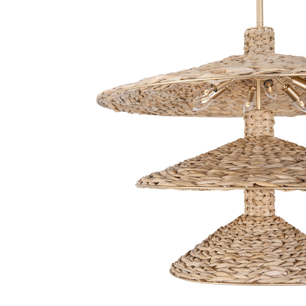 Hilton Head 15-Lt 3-Tier Pendant - French Gold/Natural Seagrass. Picture 4