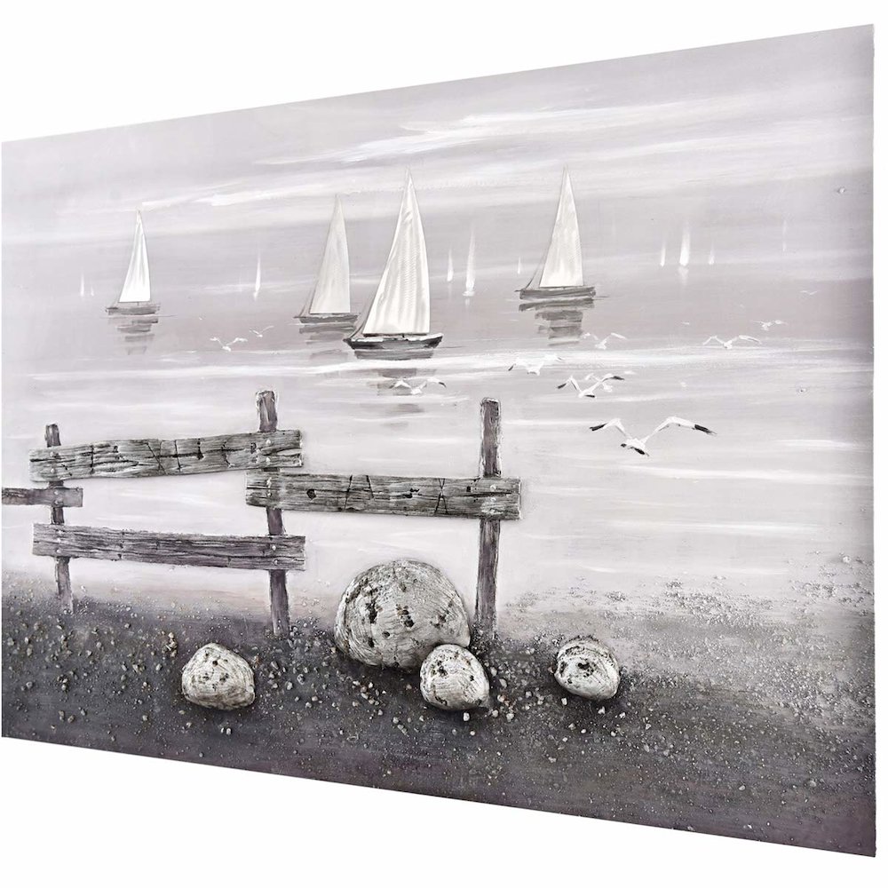 Mixed Media Beach Scene with Aluminum Accents Wall Art. Picture 2