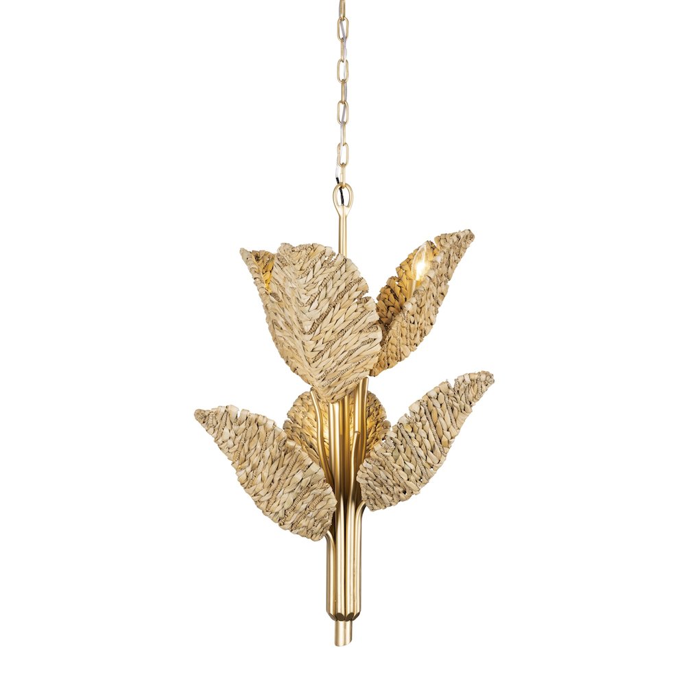 Banana Leaf 6-Lt Chandelier - French Gold/Natural Seagrass. Picture 1
