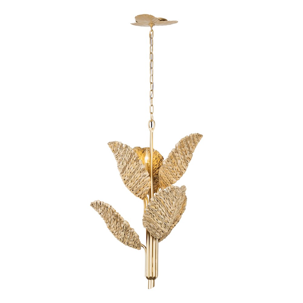 Banana Leaf 6-Lt Chandelier - French Gold/Natural Seagrass. Picture 2