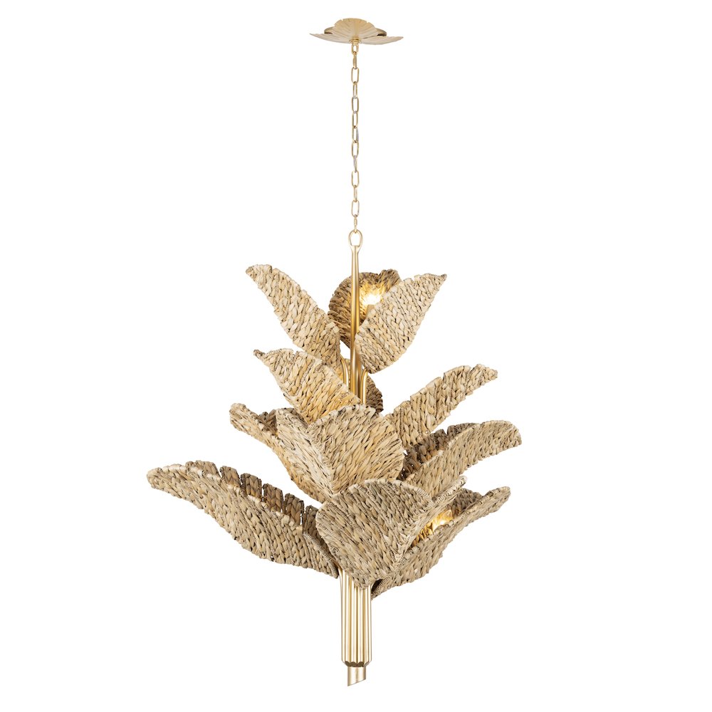 Banana Leaf 12-Lt Chandelier - French Gold/Natural Seagrass. Picture 2