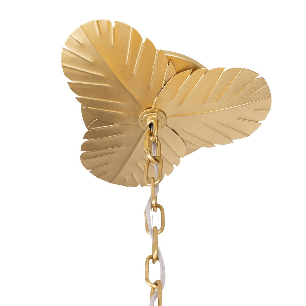 Banana Leaf 12-Lt Chandelier - French Gold/Natural Seagrass. Picture 4