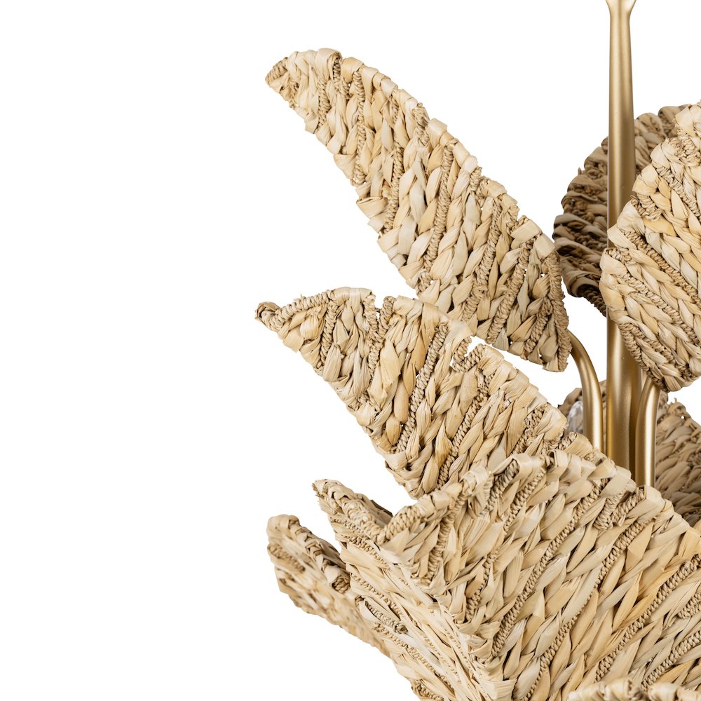 Banana Leaf 12-Lt Chandelier - French Gold/Natural Seagrass. Picture 5