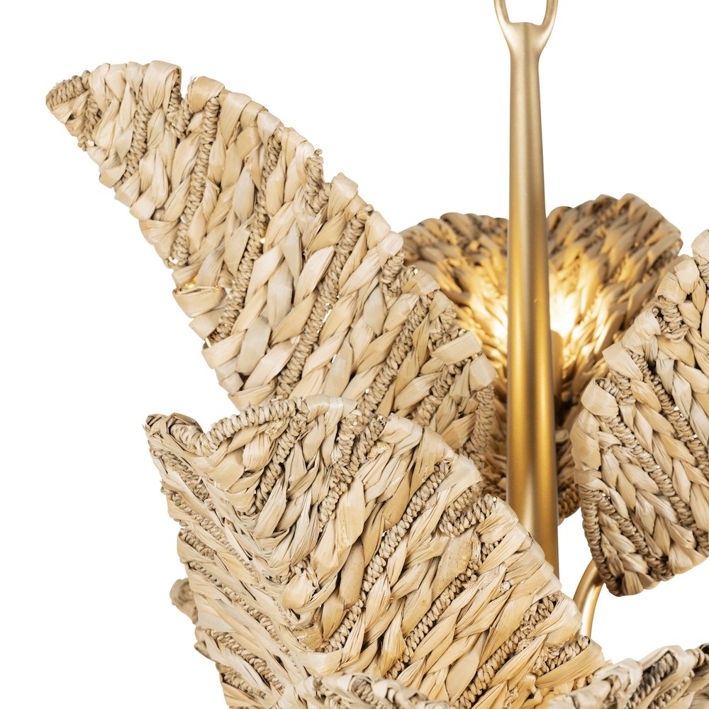 Banana Leaf 12-Lt Chandelier - French Gold/Natural Seagrass. Picture 6
