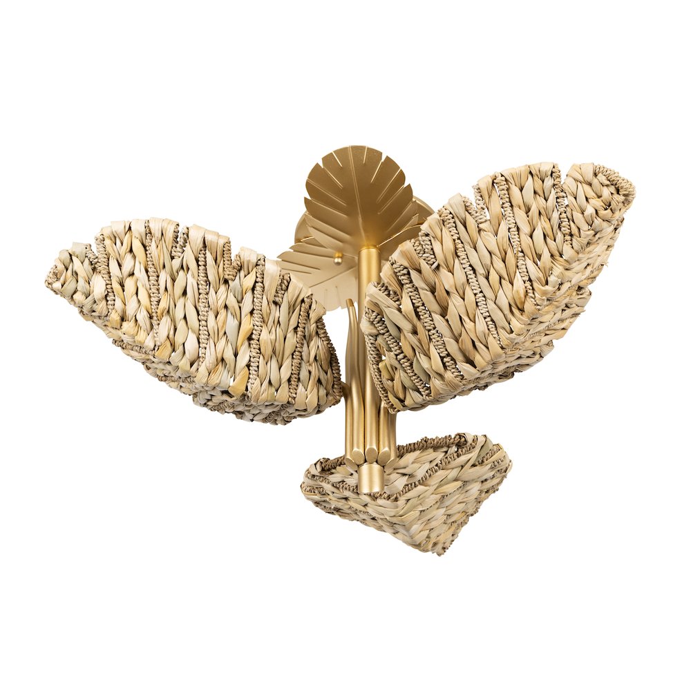 Banana Leaf 3-Lt Semi-Flush - French Gold/Natural Seagrass. Picture 2