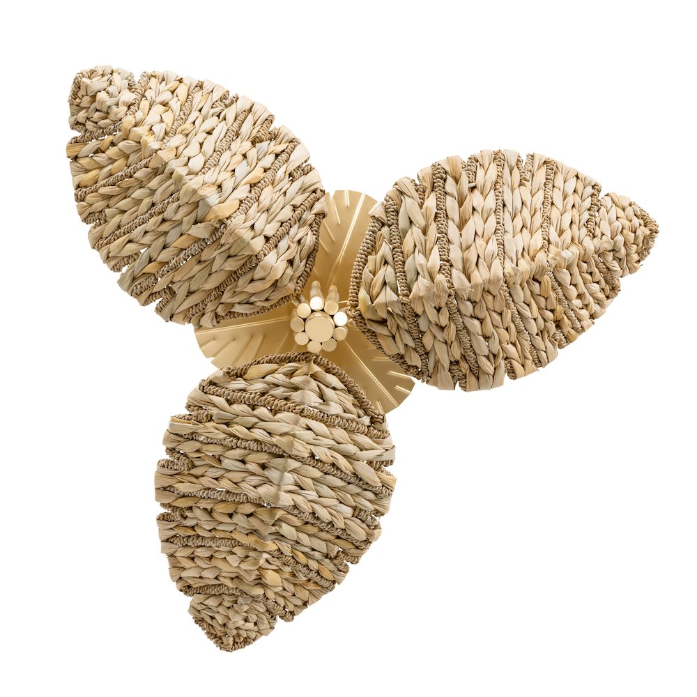 Banana Leaf 3-Lt Semi-Flush - French Gold/Natural Seagrass. Picture 3