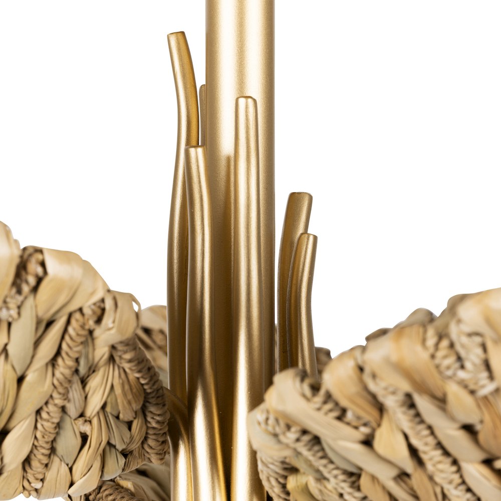 Banana Leaf 3-Lt Semi-Flush - French Gold/Natural Seagrass. Picture 4