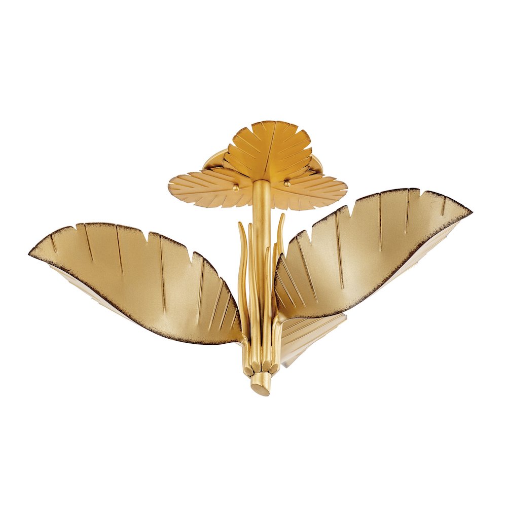 Banana Leaf 3-Lt Semi-Flush - Gold/Dark Edging. Picture 1