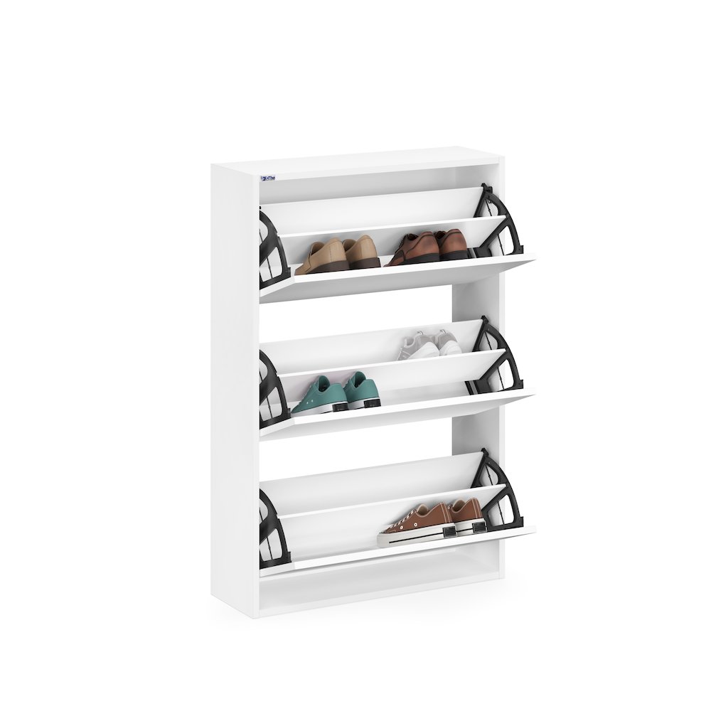 3-Tier Wooden Shoe Cabinet in White. Picture 8