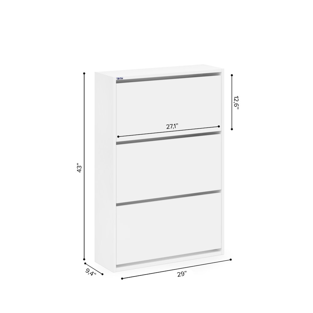 3-Tier Wooden Shoe Cabinet in White. Picture 10
