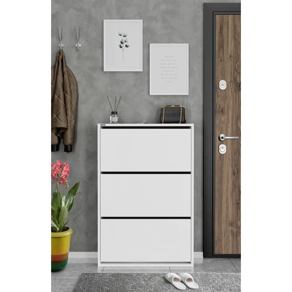 3-Tier Wooden Shoe Cabinet in White. Picture 15