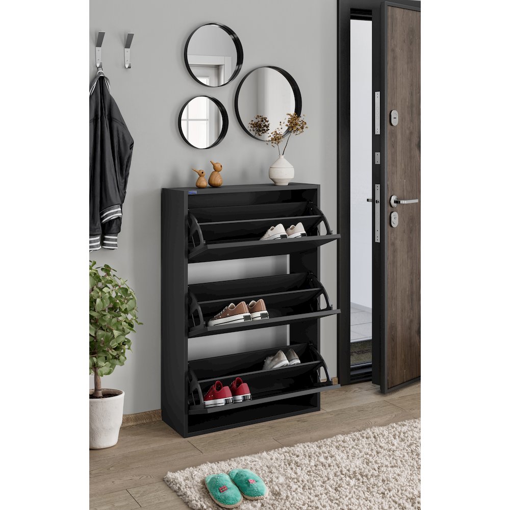3-Tier Wooden Shoe Cabinet in Black. Picture 13