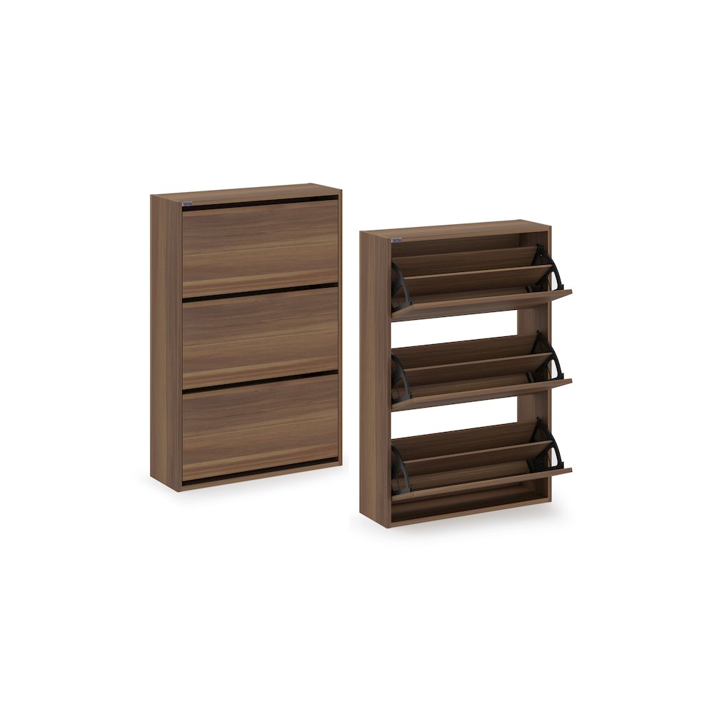 3-Tier Wooden Shoe Cabinet in Walnut. Picture 9