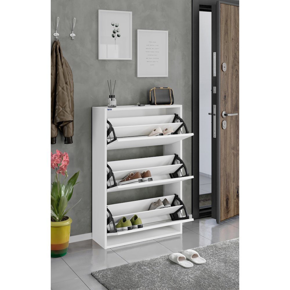3-Tier Wooden Shoe Cabinet in White. Picture 14
